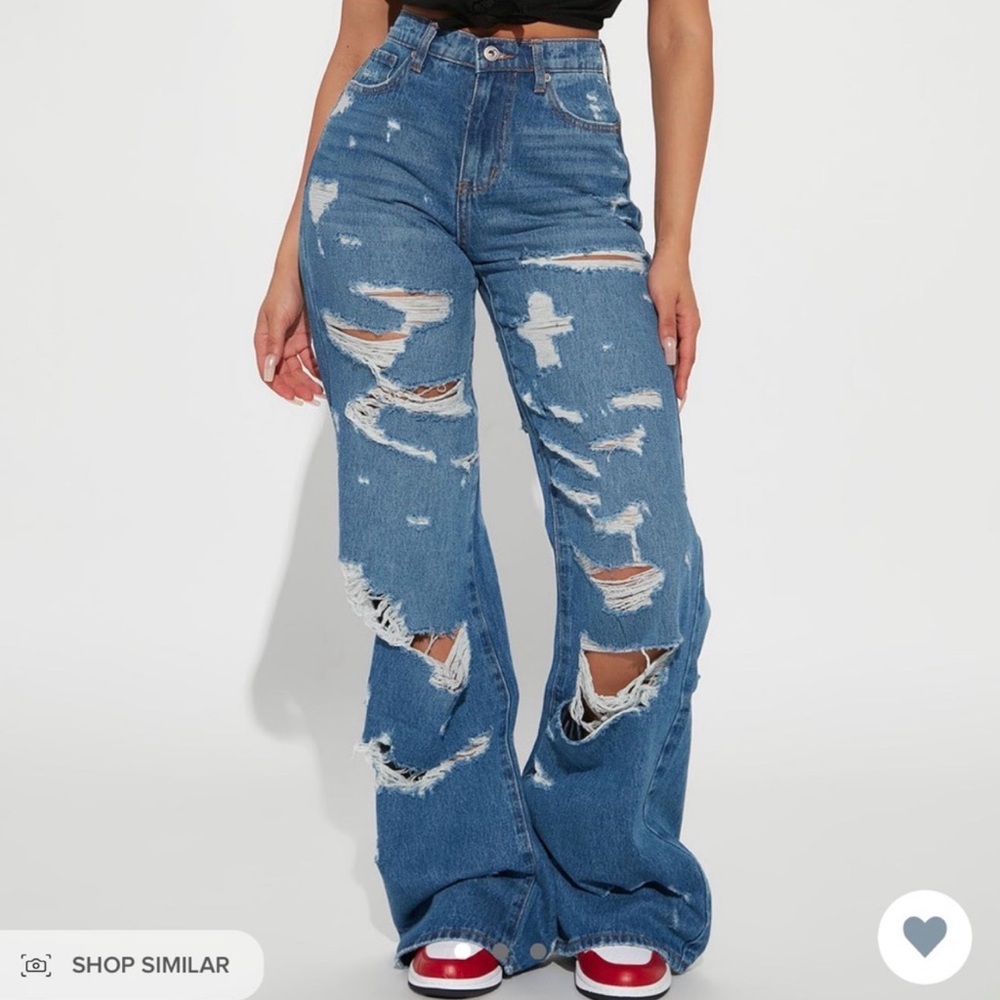 Fashion Nova Super Destroyed Wide Leg Jeans 13 new with tags
